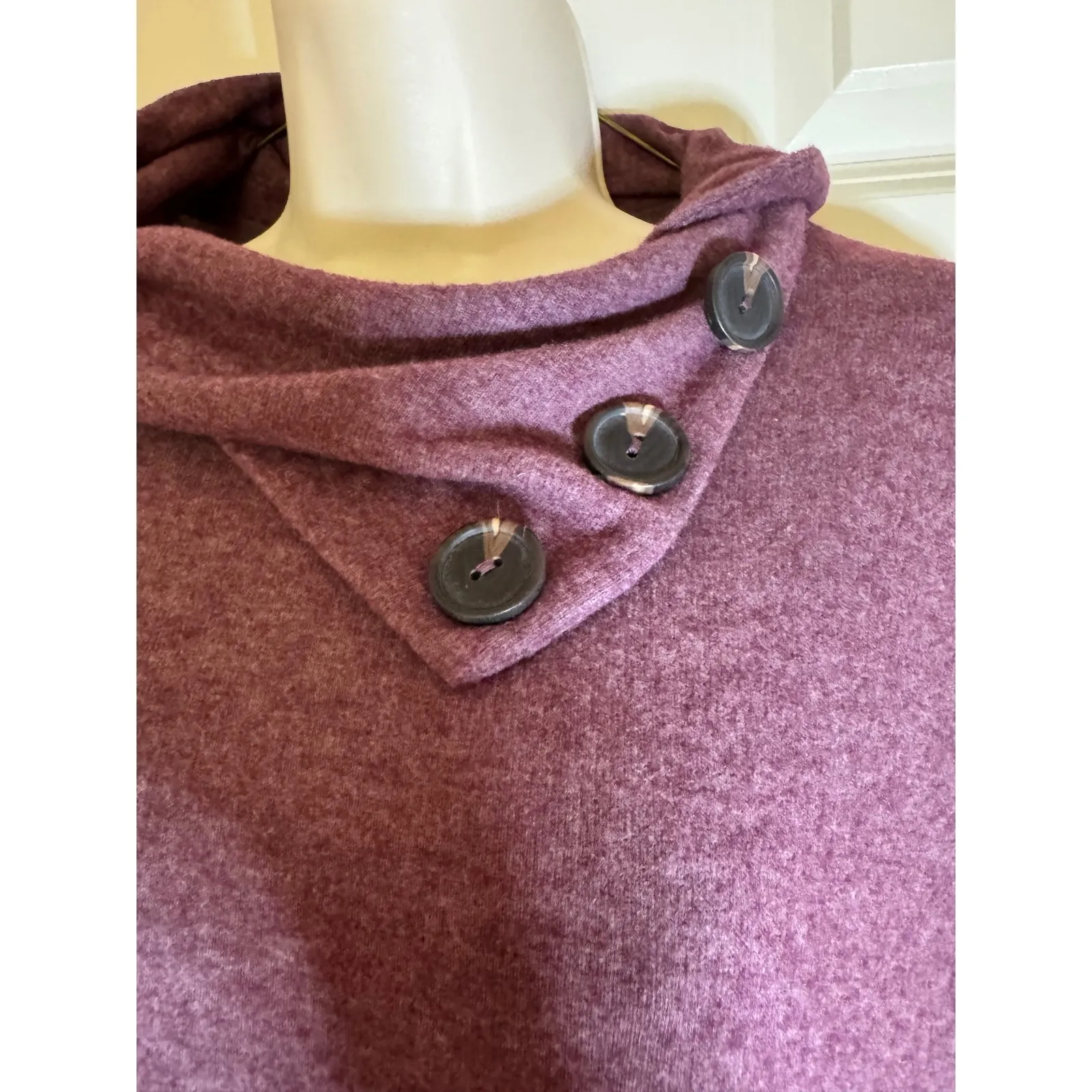NWT French Grey Anita Sweater Dress Burgundy Size L Button Cowl Neck Cozy Knit - Image 2