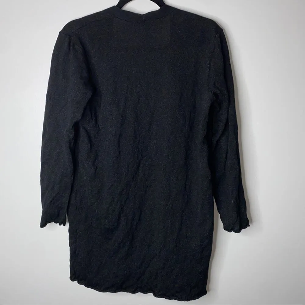 Eileen Fisher Tencel Metal Long Cardigan Open Front Rolled Hem Black Gray Medium - Image 4