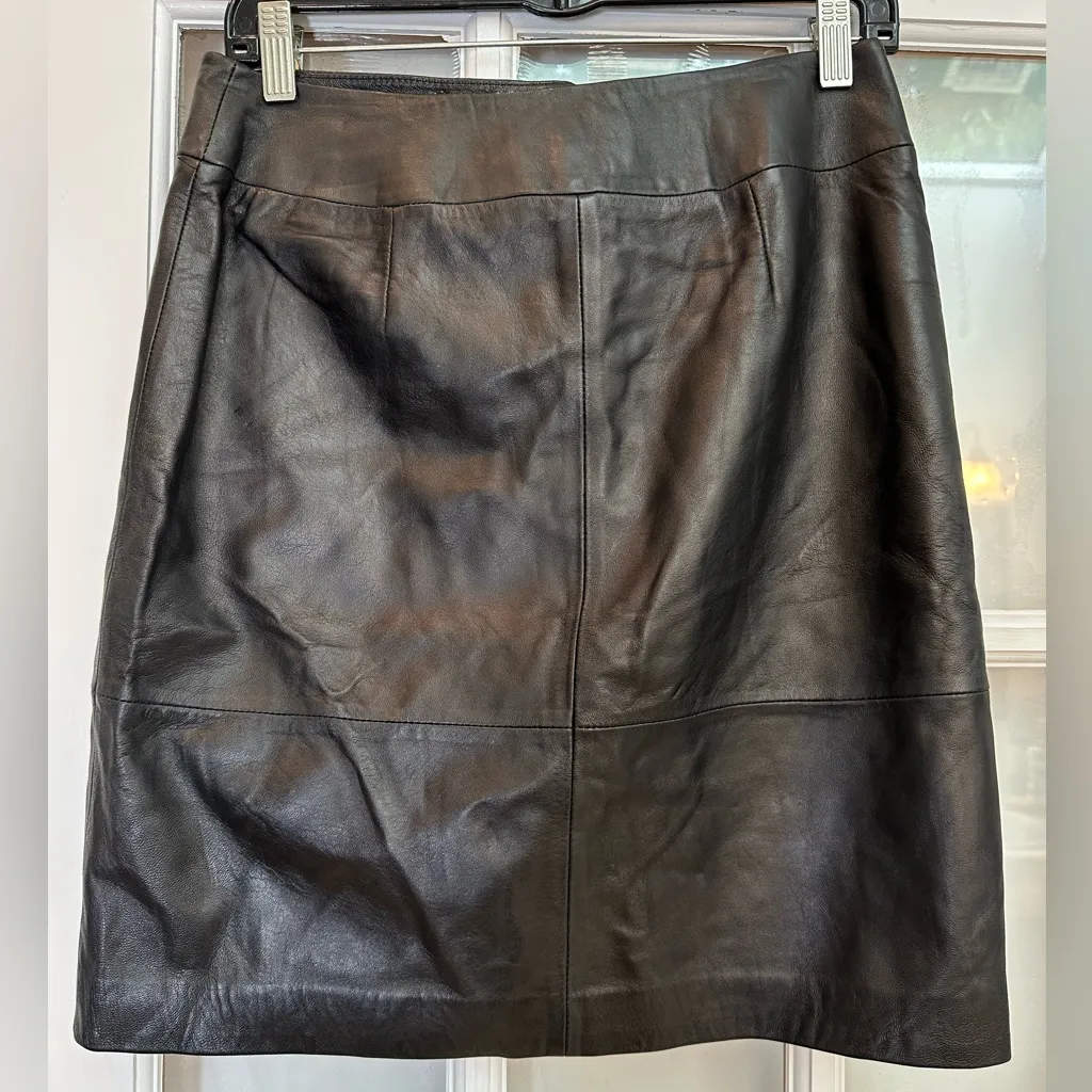 ALFANI Y2K 100% Genuine Leather Black Floral Embroidered A-Line Skirt Size 4 S - Image 7