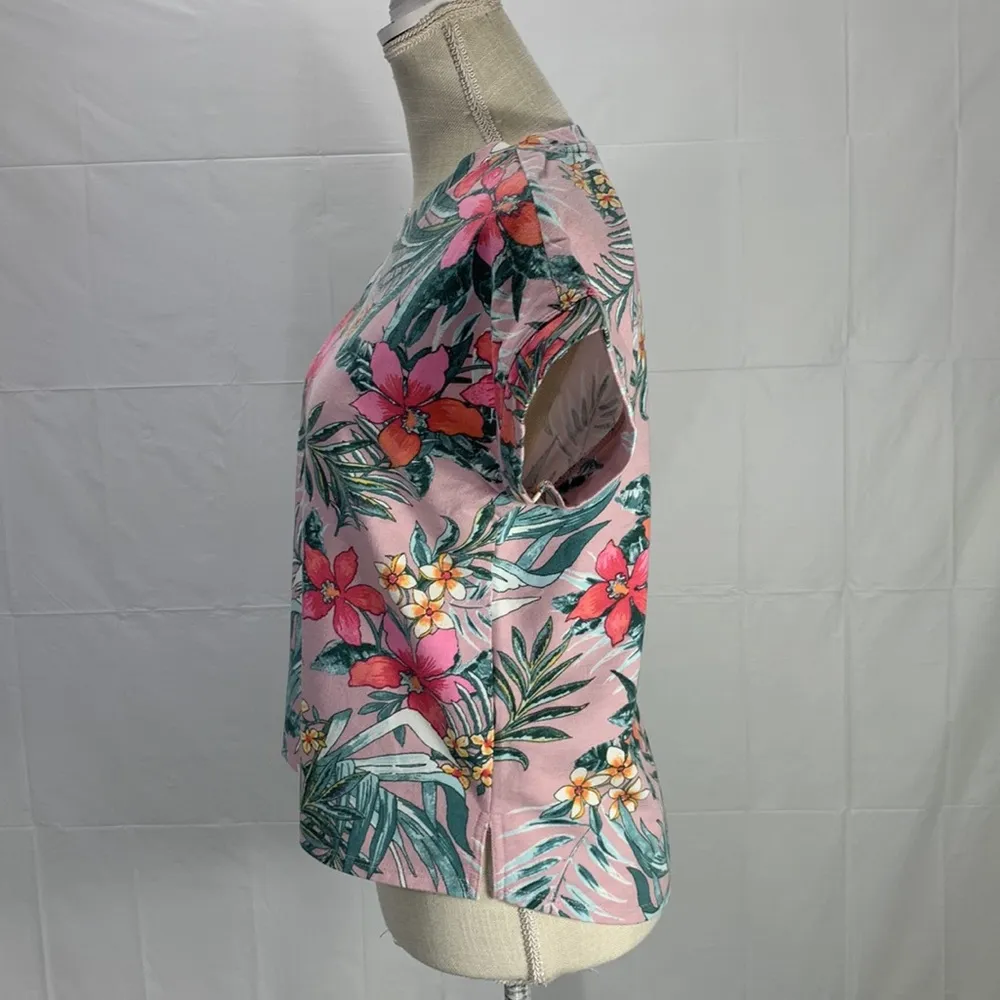 Tropical French Terry Pink Floral Print Top - Image 4