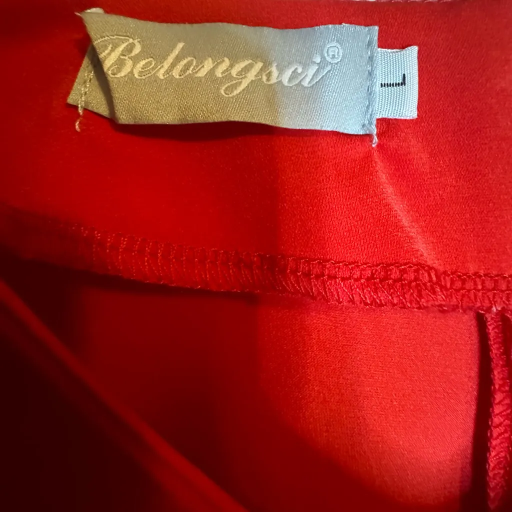 NWOT Belongsci Red Satin Shift Dress Long Sleeve Tie Cuff Bow Detail Size L Size L - Image 6