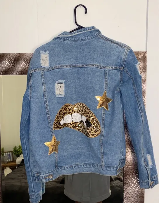 Lips Sequin Denim Jacket Size M - Image 2