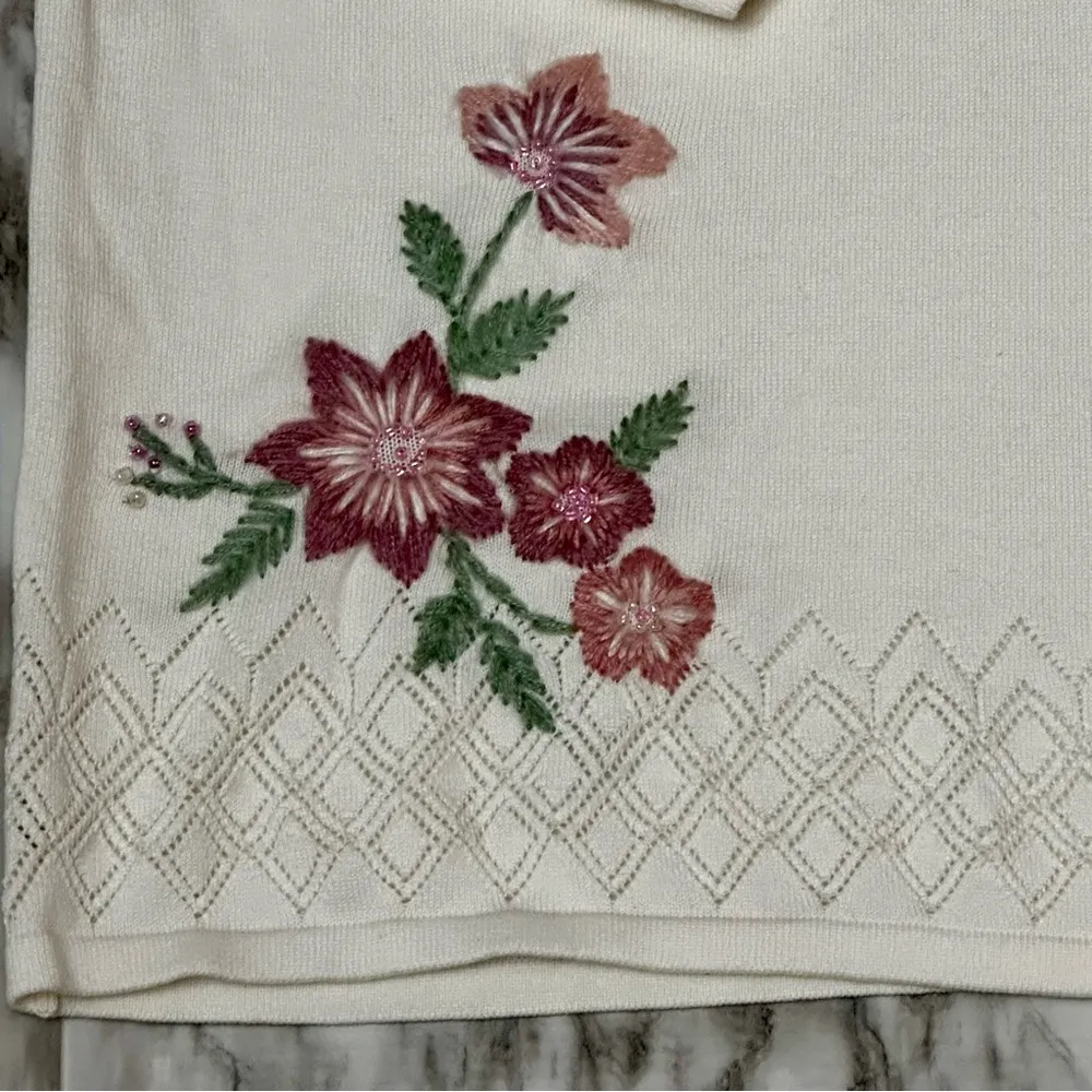 Cream White Cottage Core Womens Size 1X Knit Sweater Coquette Coastal Granny - Image 5