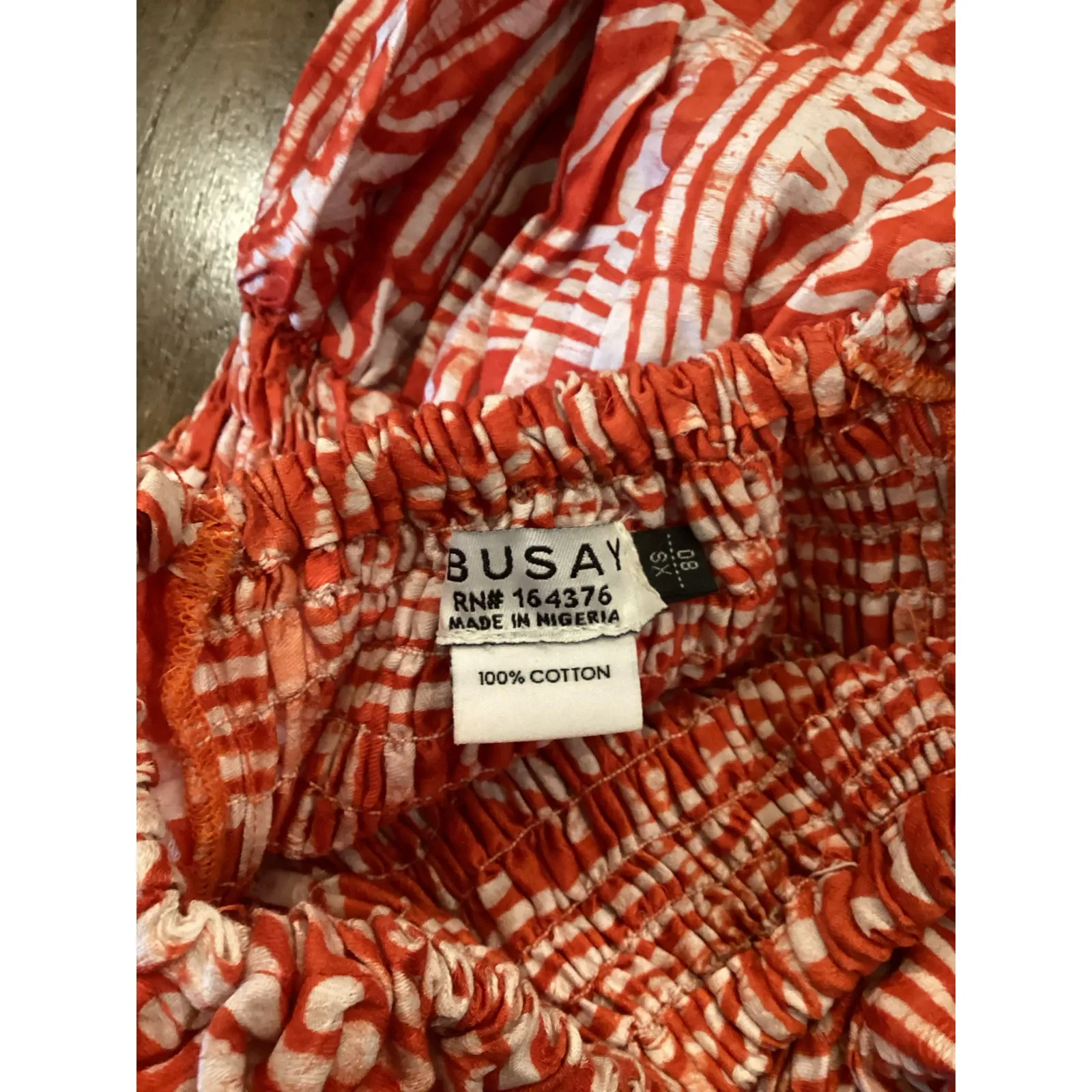 Busayo kunmi geo printed smocked fit flare cotton red white mini dress size xs - Image 5