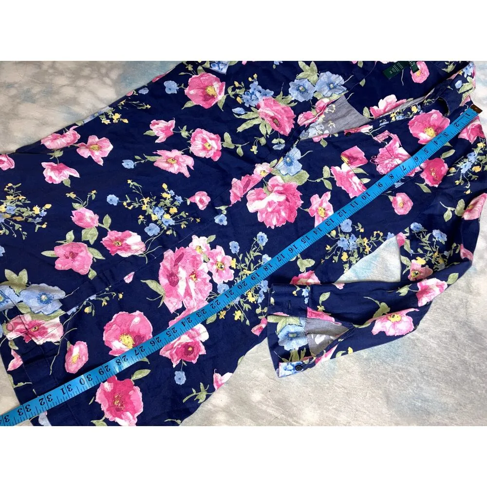 RALPH LAUREN Sleep Dress Floral Print Blue XS Night Gown Shirt PREPPY LOUNGEWEAR - Image 4