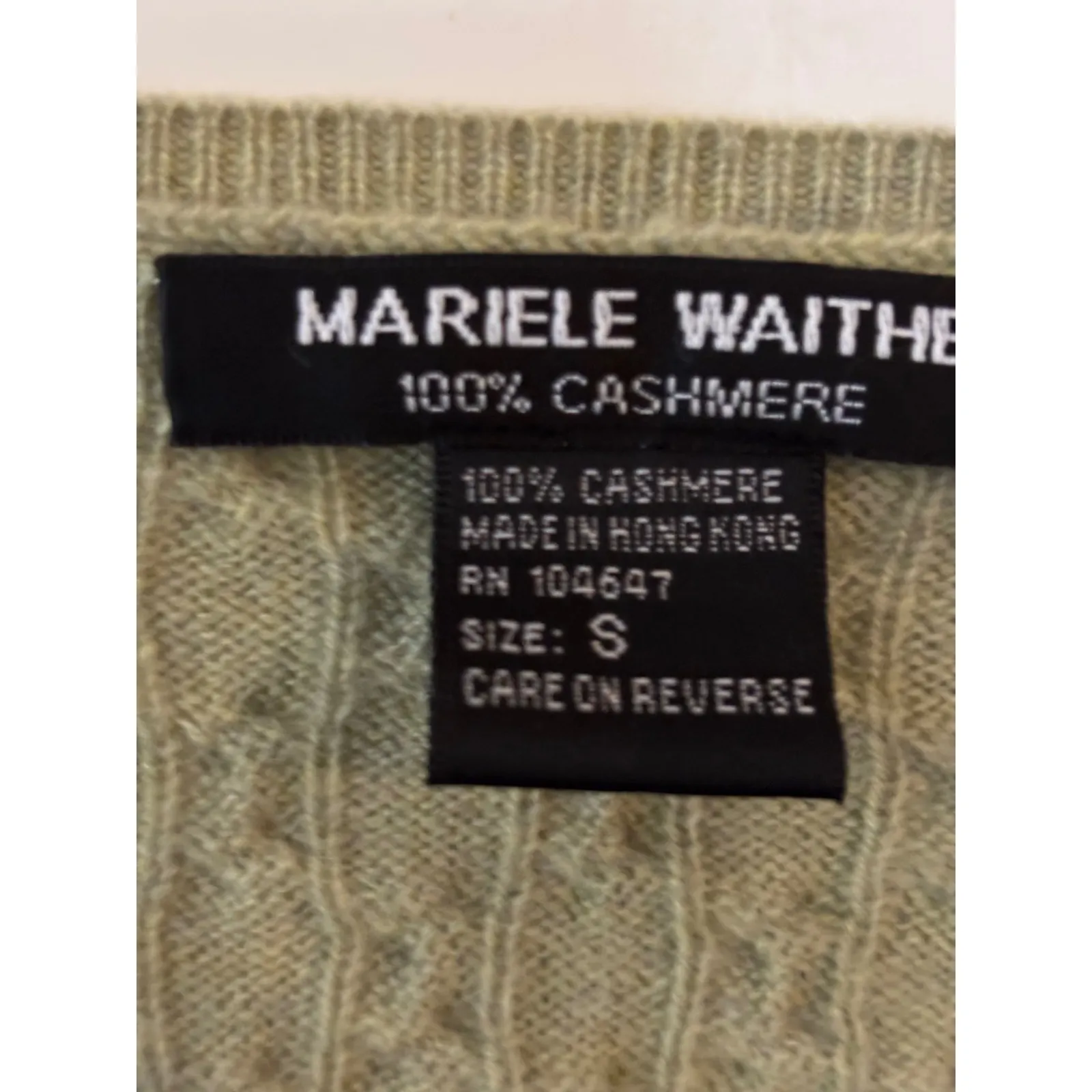 MARIELE WAITHE Womens Cable Knit V Neck 100% Cashmere Sweater Sage Green Size S - Image 3