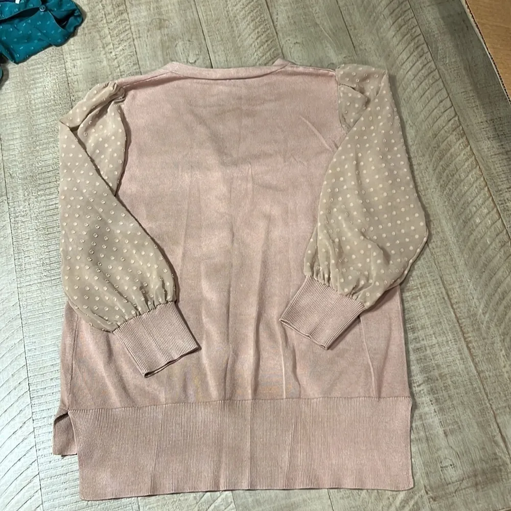 Adrianna Papell button front cardigan with cute Swiss dot sleeves - Image 3