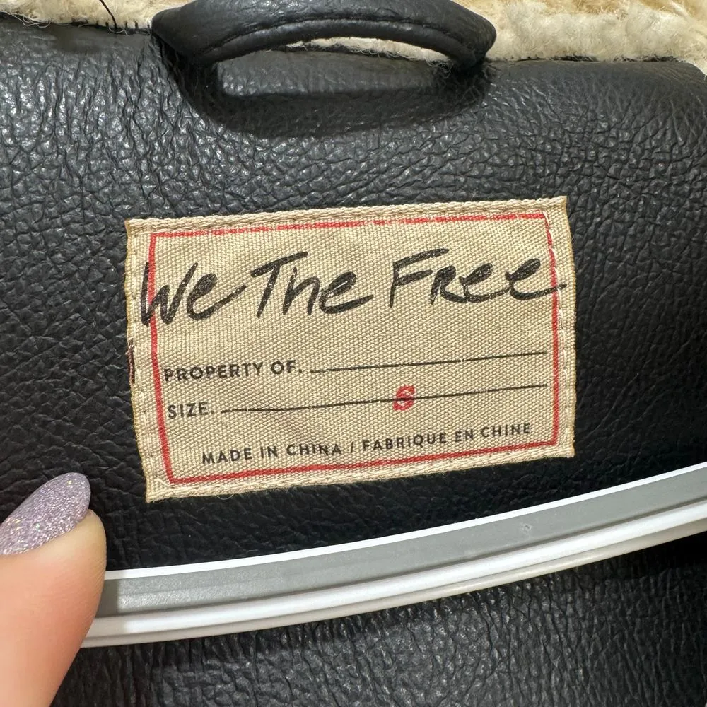 Free People Winnie Car Coat Jacket Small‎ Faux Leather Sherpa Oversized Trucker - Image 6