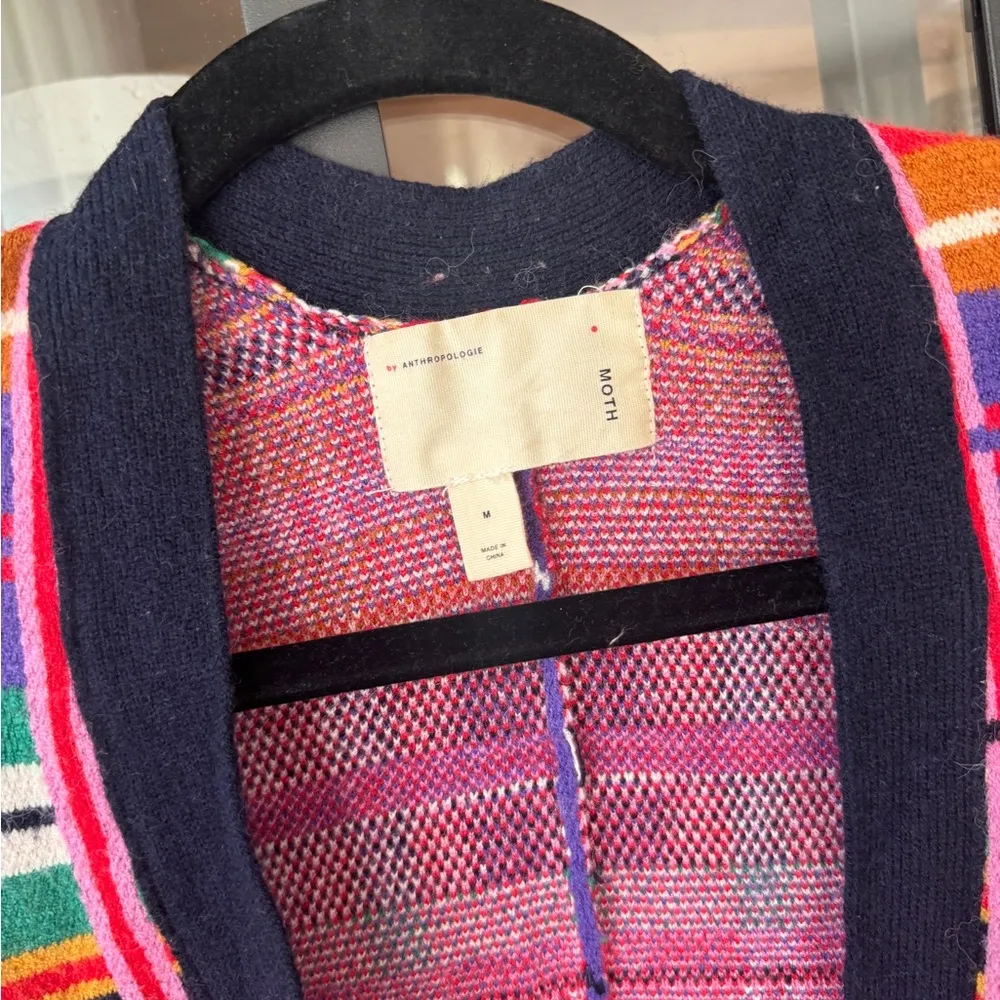 Anthropologie Moth Williston Plaid cardigan colorful knit tie waist coat sweater Red Size M - Image 4