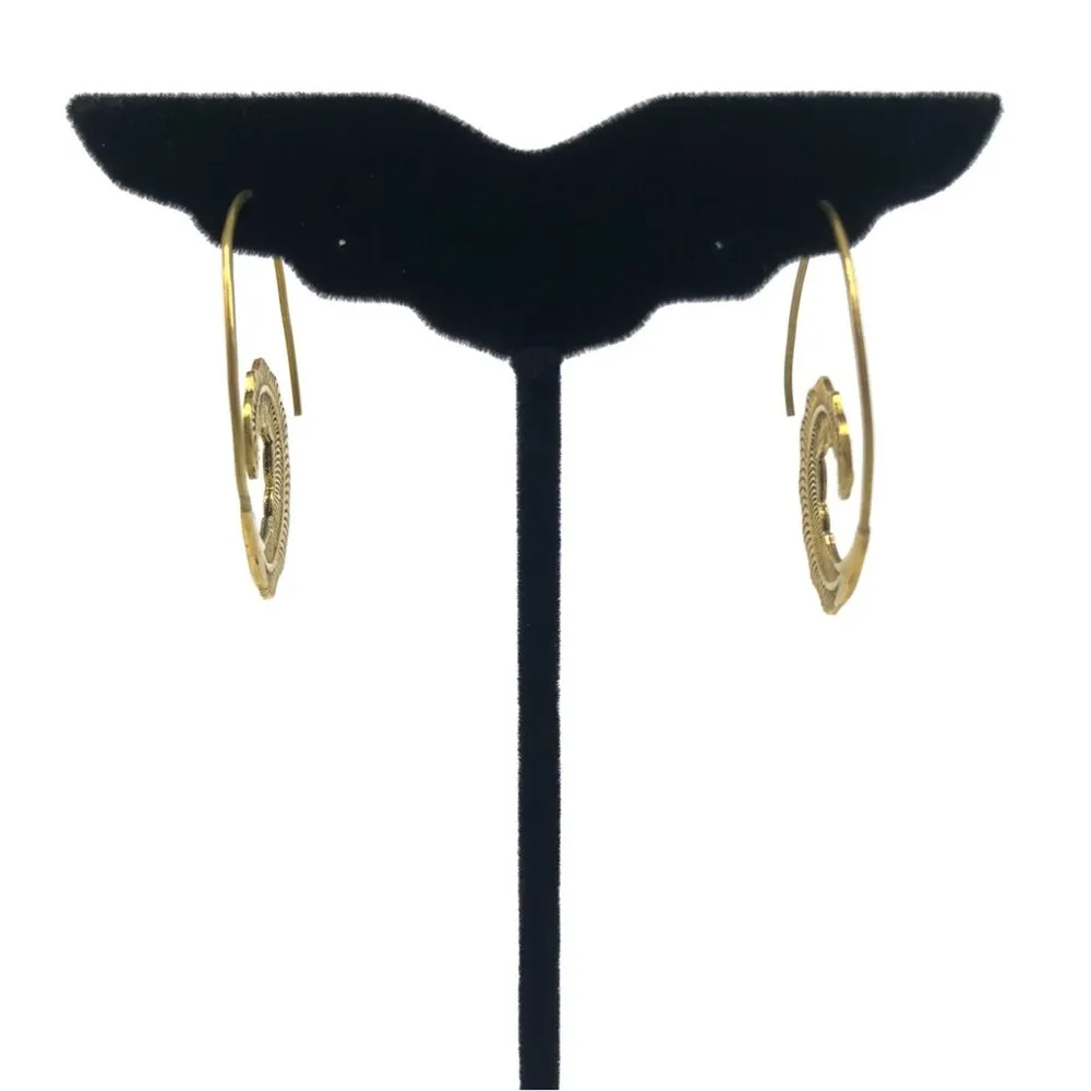 SPIRAL Floral Leaf Pull Through Hoop Earrings - Image 2