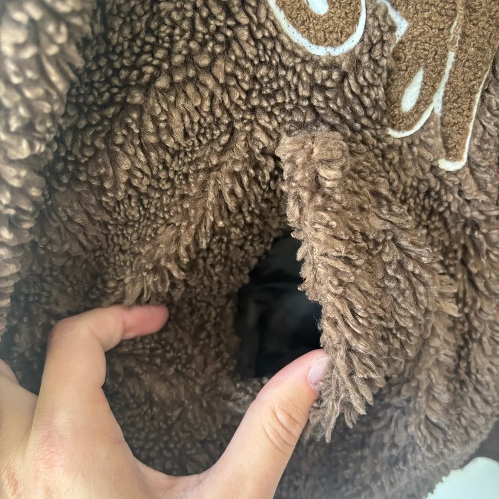 Azalea Wang Ruela Brown Teddy Varsity Bomber Jacket Fleece Sherpa Cropped Size XL - Image 13