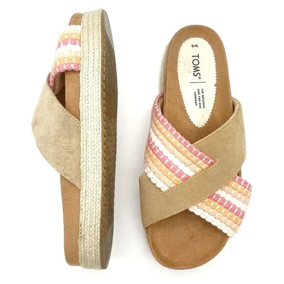 TOMS Paloma Slides Honey Tan Coral & Cream Rope Platform Sandals Women’s Size 8 - Image 2
