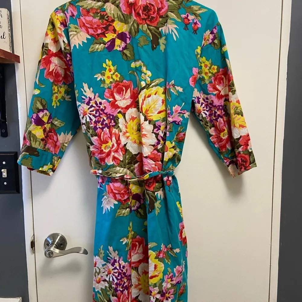 Sandy Waters women’s floral gorgeous turquoise kimono robe size medium large Pink - Image 3