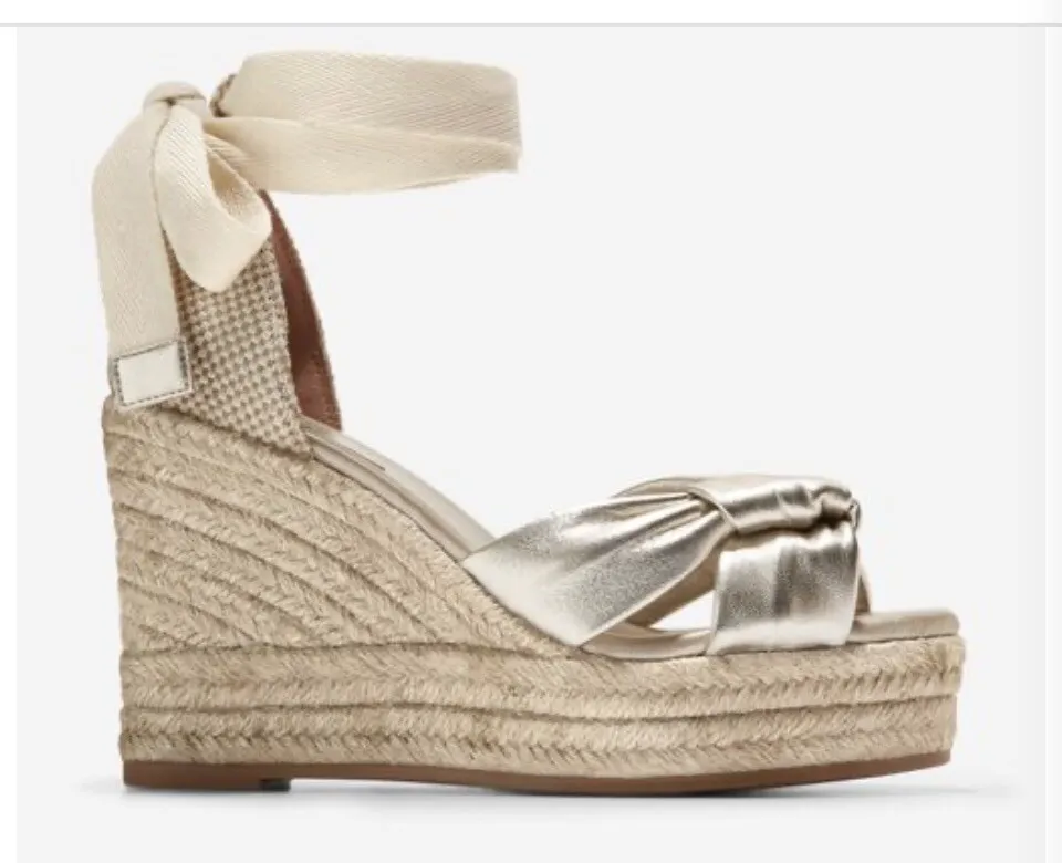 Cole Haan Gold Cream Tan Cloudfeel Hampton Wedge Platform Lace Up Sandal - Image 2