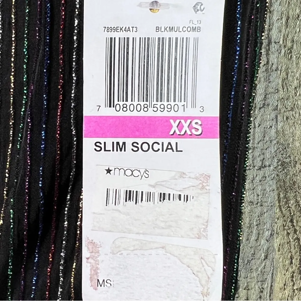 Flaw/City Studio XXS Metallic Pin Striped Black Sheath Dress Tulip Style Bottom - Image 14