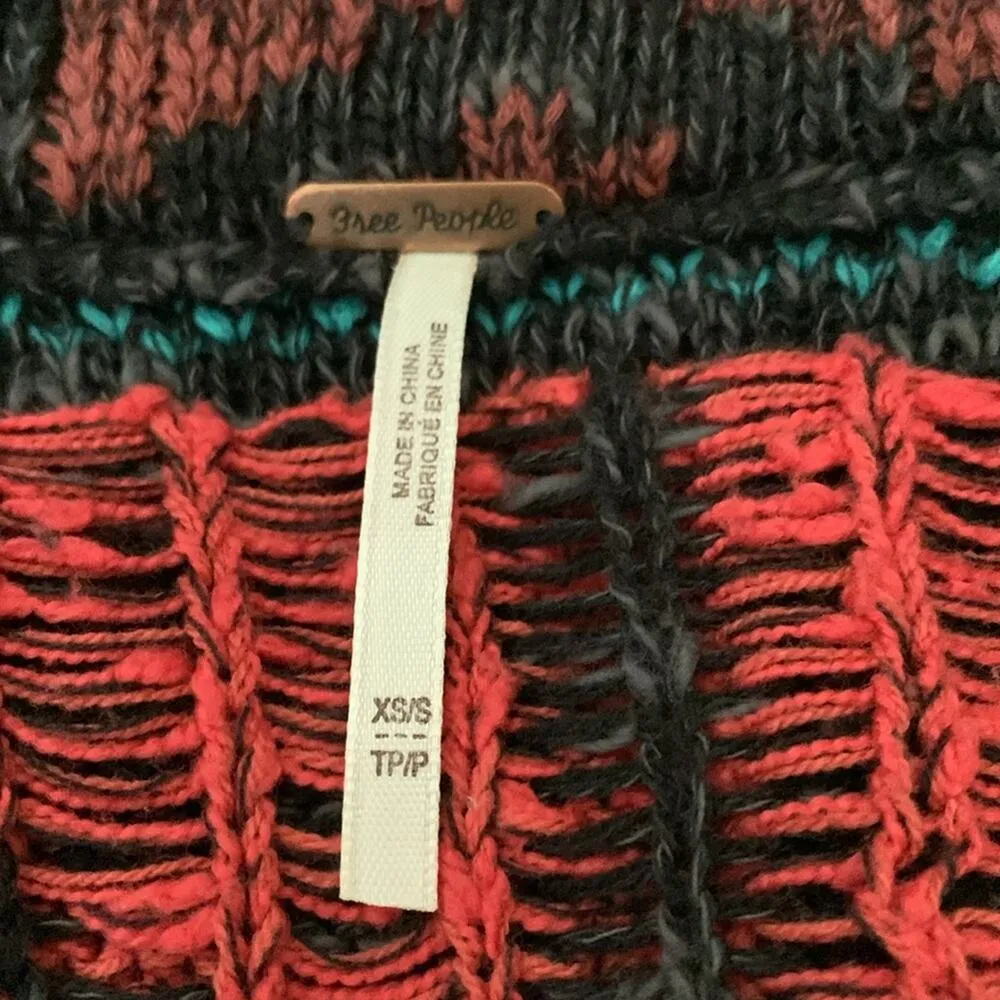 Free People Wild Wild West Multicolor Aztec Knit Belted Fringe Trim Cardigan - Image 5