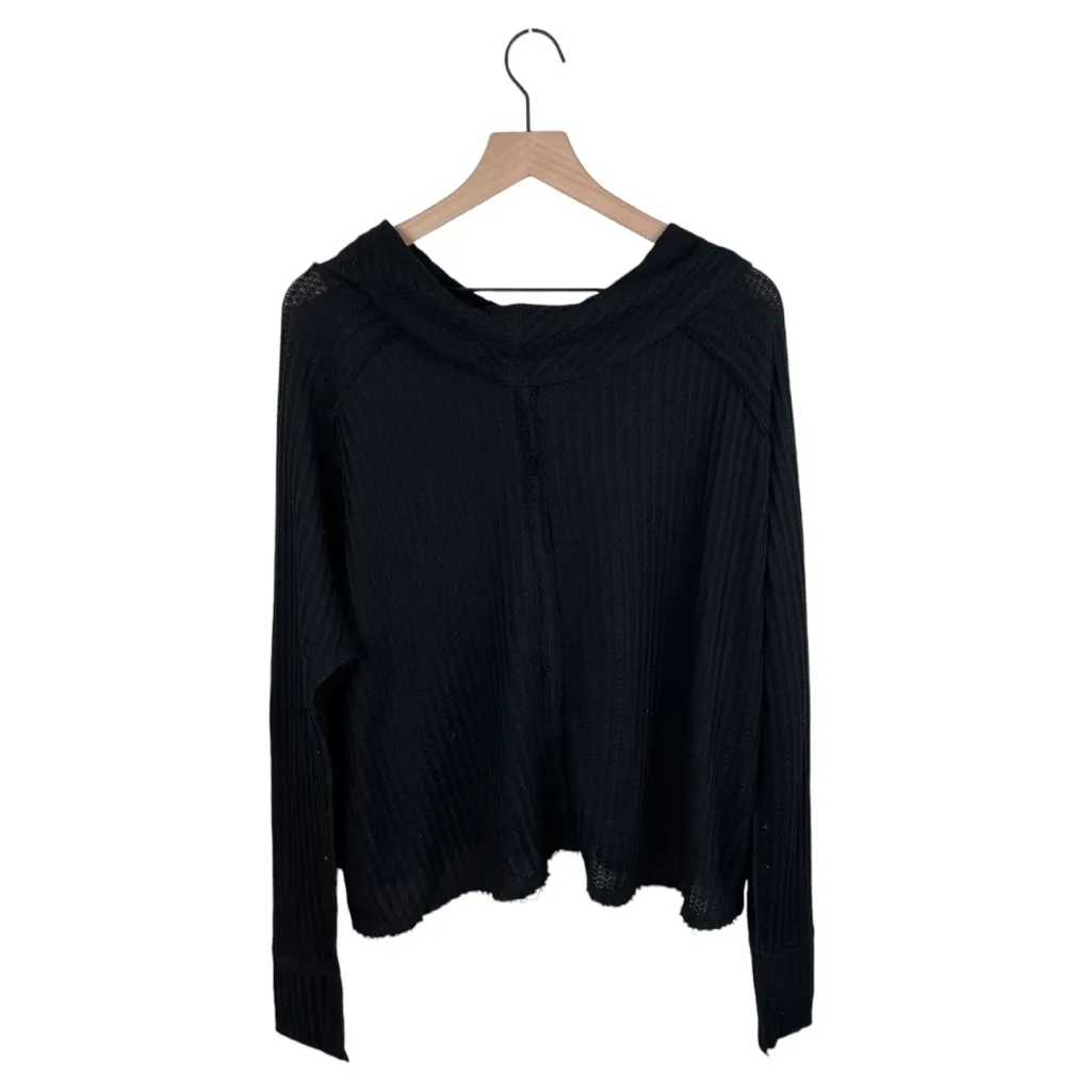 Free People We the Free Waffle Thermal Wildcat Cowl Neck Top Size Large Black - Image 4