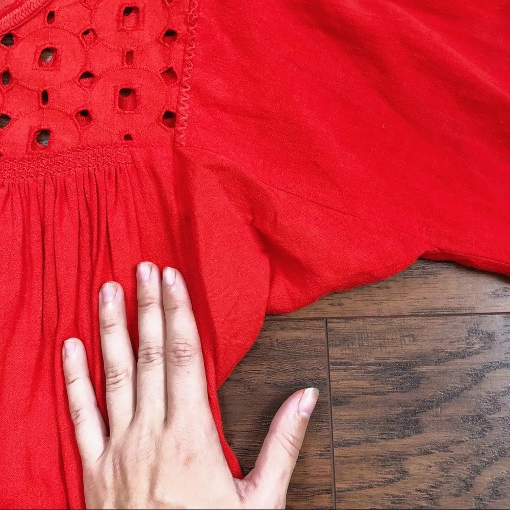 Madewell • Daybreak eyelet dress linen shift mini peasant boho Tropical Coral - Image 7