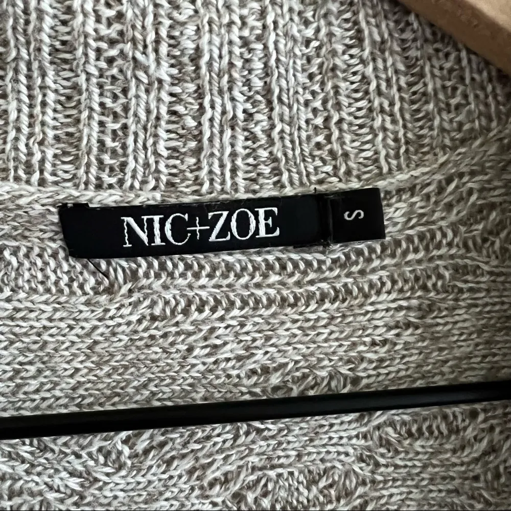 Nic + Zoe Champagne Open Front Knit Cardigan Boho Neutral Small - Image 3
