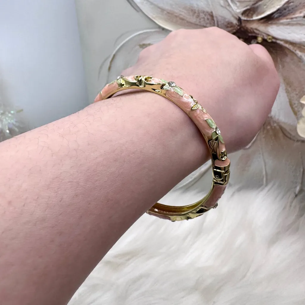 Light pink & green Flower Enamel Cloisonne Bracelet Bangle - Image 5