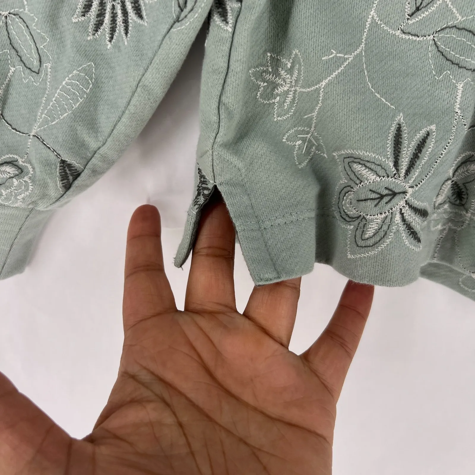 WoolOvers Contrast Stitch Sweatshirt Womens 4 Sage Green All Over Embroidered - Image 5