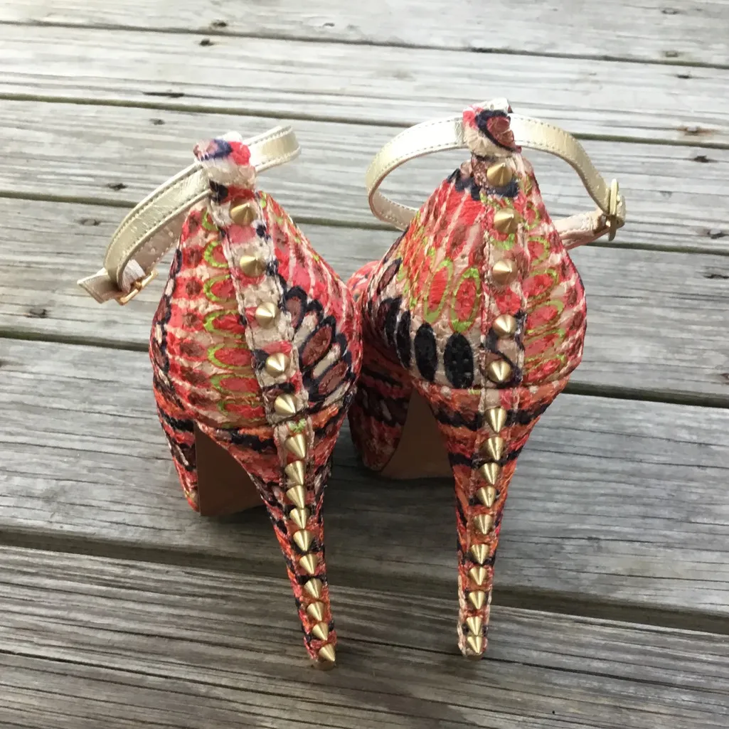 Fancy colorful dressy pumps 👠💄 Orange Size 8 - Image 3