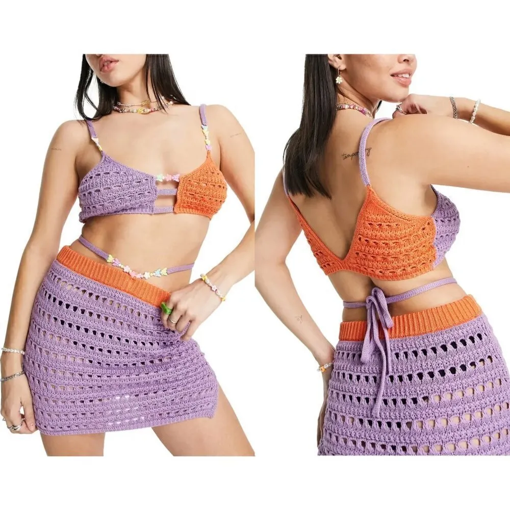 ASOS Colorblock Beaded Crochet Bralette Size 6 NWT - Image 2