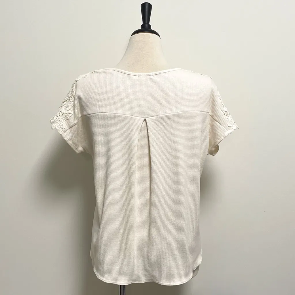 Harper Heritage Ivory Waffle Knit Lace Cap Sleeve Front Tie Medium Oversized - Image 7