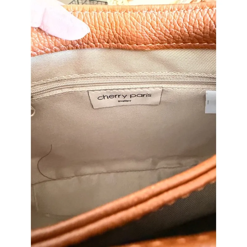 Cherry Paris Layana Cognac Pebbled Leather Crossbody Bag NWT Tan - Image 5