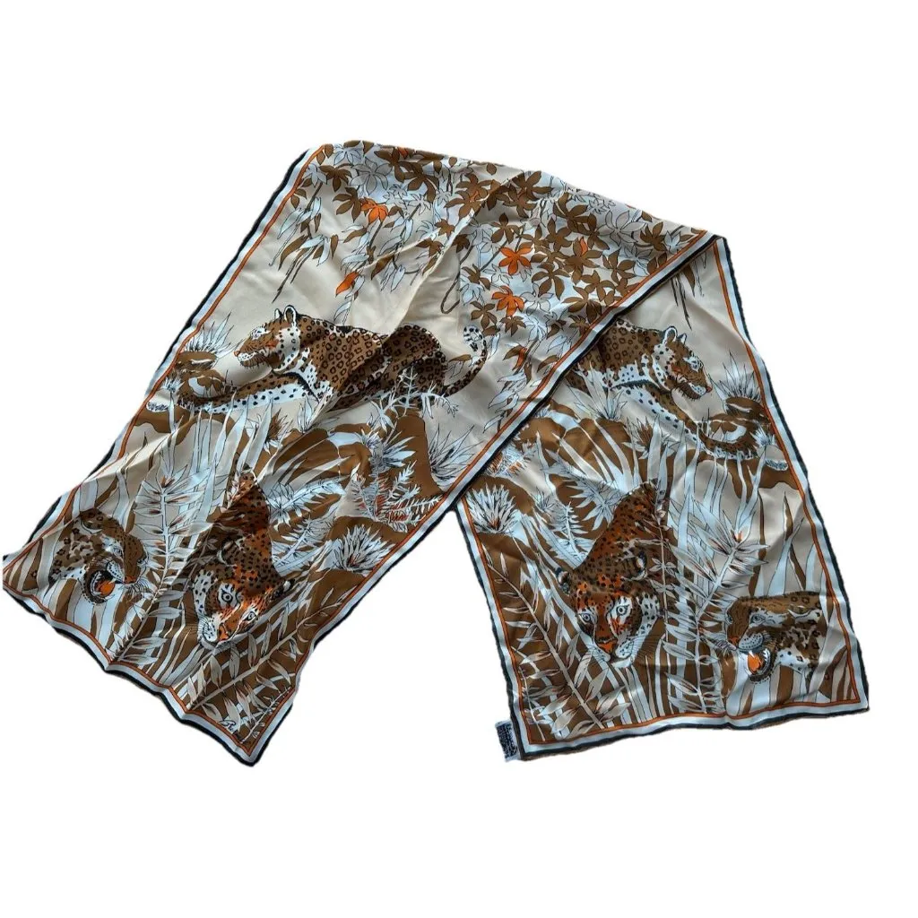 BURMEL Leopard Animal Print Silk Rayon Blend Scarf Brown Orange 60s 70s Vintage - Image 1