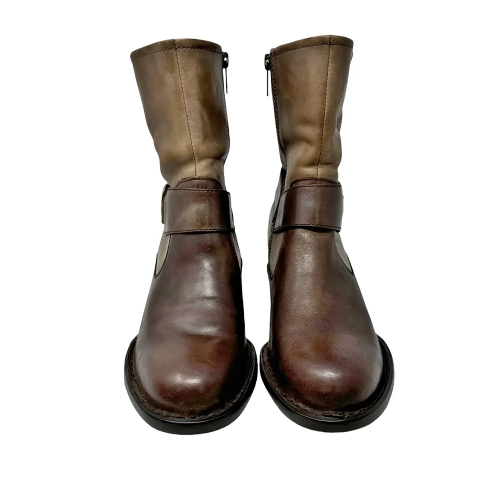 Born Nevica Two Tone Leather Western Block Heel Boots Espresso Antilope Size 6 Brown - Image 4