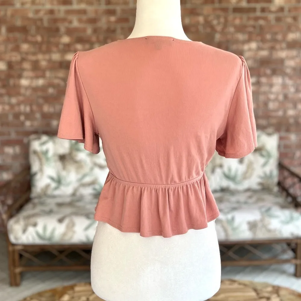 Lulus Top Majorly Cute Flutter Sleeve Crop Dusty Pink S Peplum Empire Waist Chic - Image 8