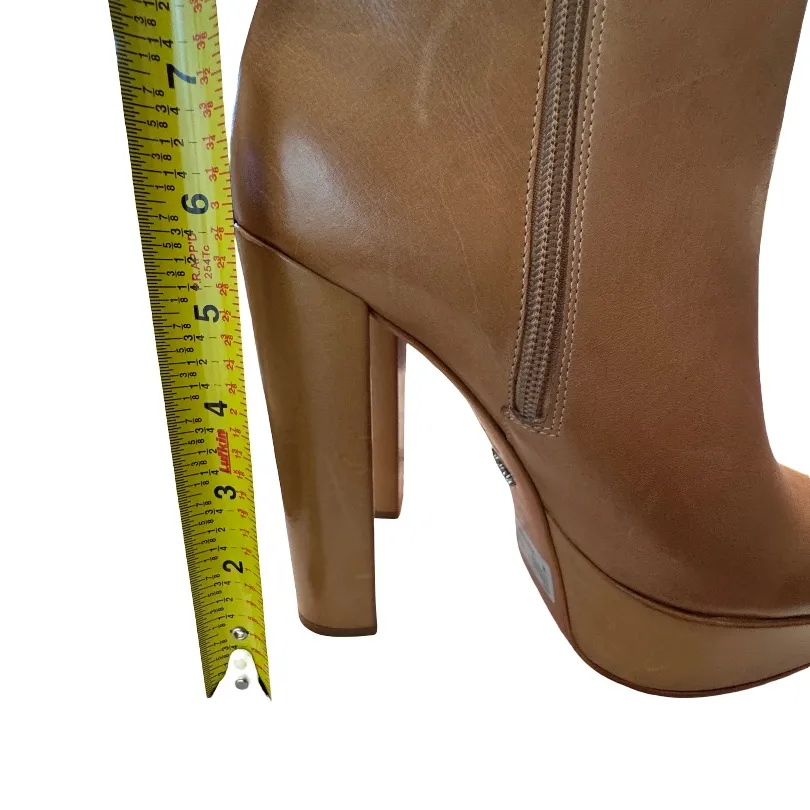 SCHUTZ Camel Leather Platform Heeled Boots - Image 12