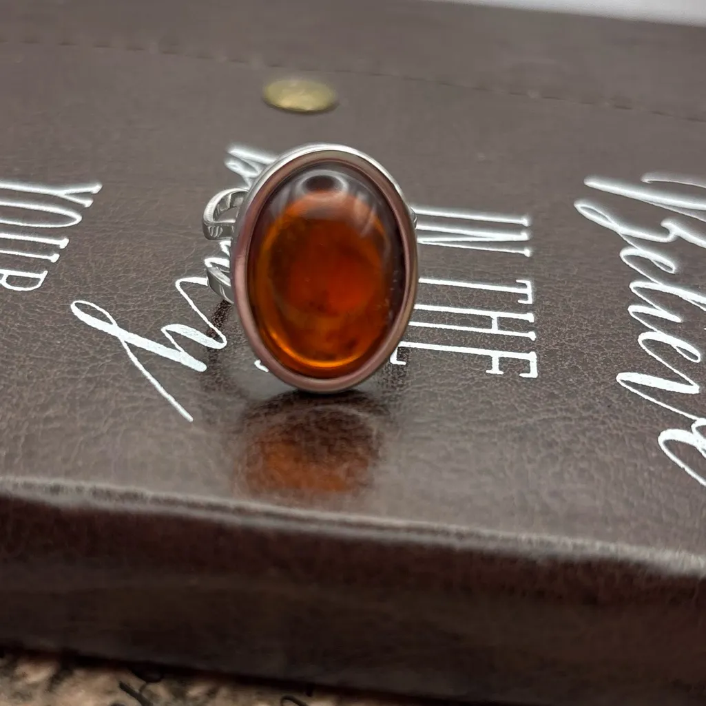 Vintage 1970s Glass Cabochon Adjustable Ring | Handmade Boho Retro Jewelry - Image 3