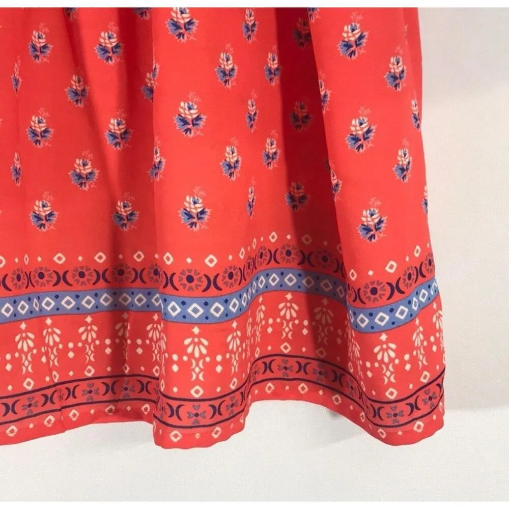 GAP Peasant Top MEDIUM Red Cap Sleeved Flower Print Tie Neck Womens NWOT - Image 4