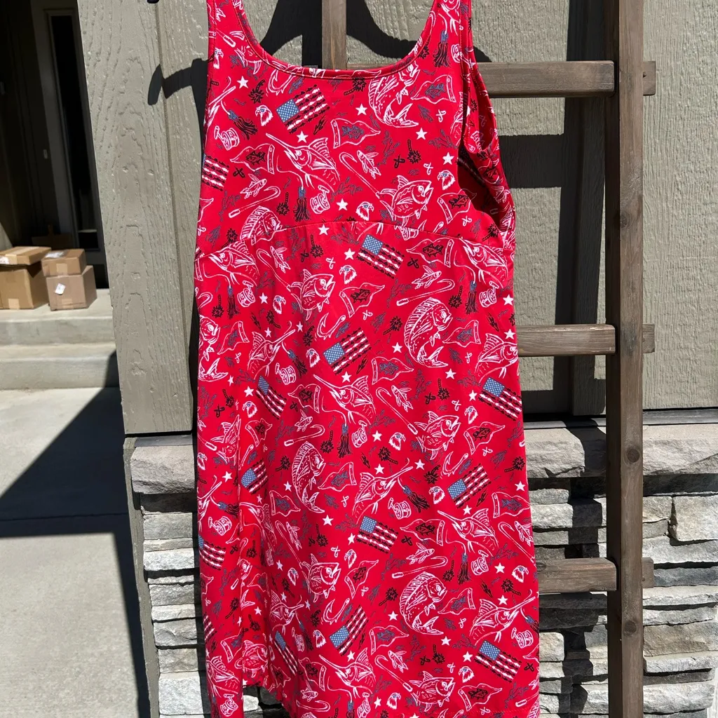 Women's Columbia PFG Red Spark Americana Labor Day Midway Bay Tank Dress Size L - Image 2
