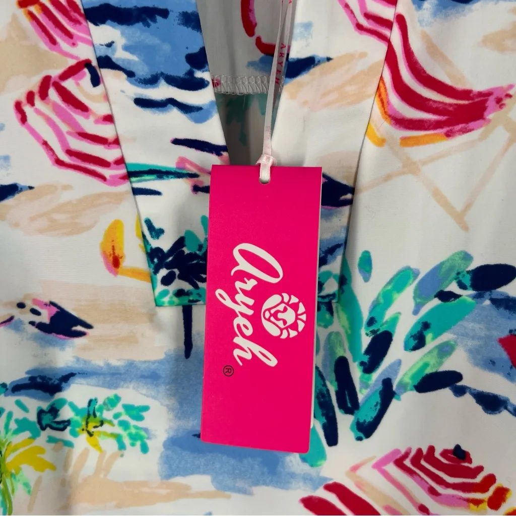 Aryeh Multicolor Nautical Sailboat Print Split Neck Sleeveless Mini Dress XS - Image 4