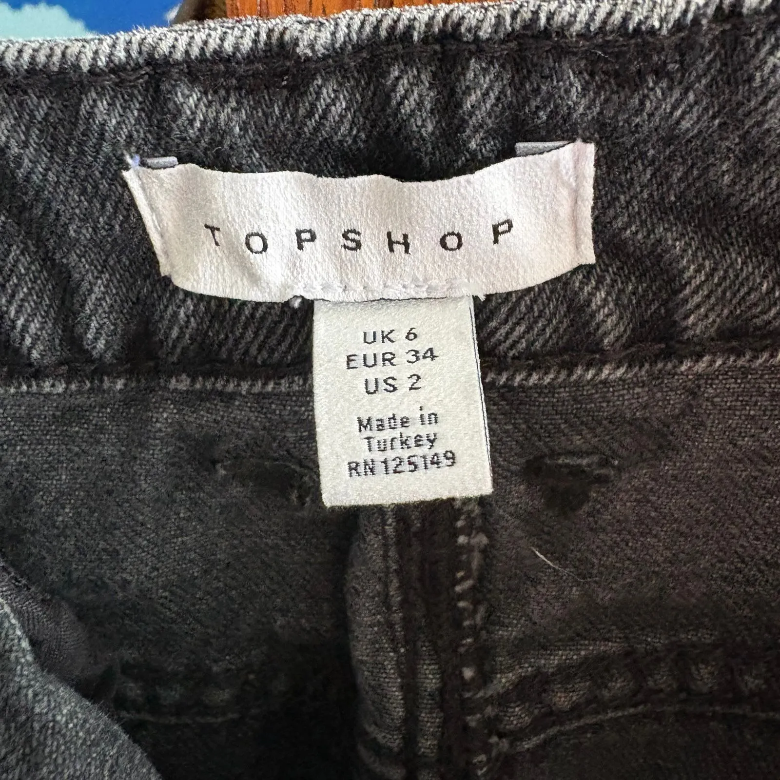 Topshop Faded Black Denim 100% Cotton Distressed Moto Biker Mini Skirt size 2 - Image 5
