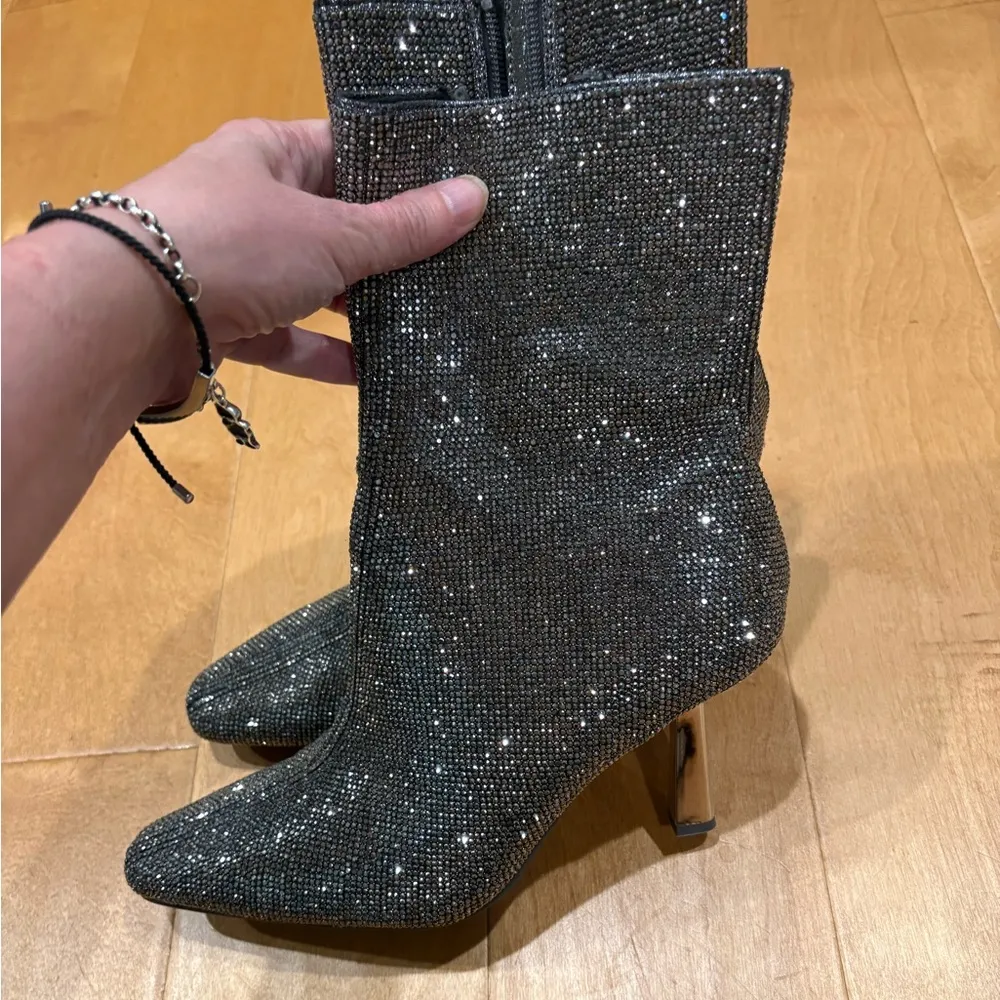 Steve Madden Vakay black silver rhinestone stiletto heel bootie boot sz 8.5 new - Image 4