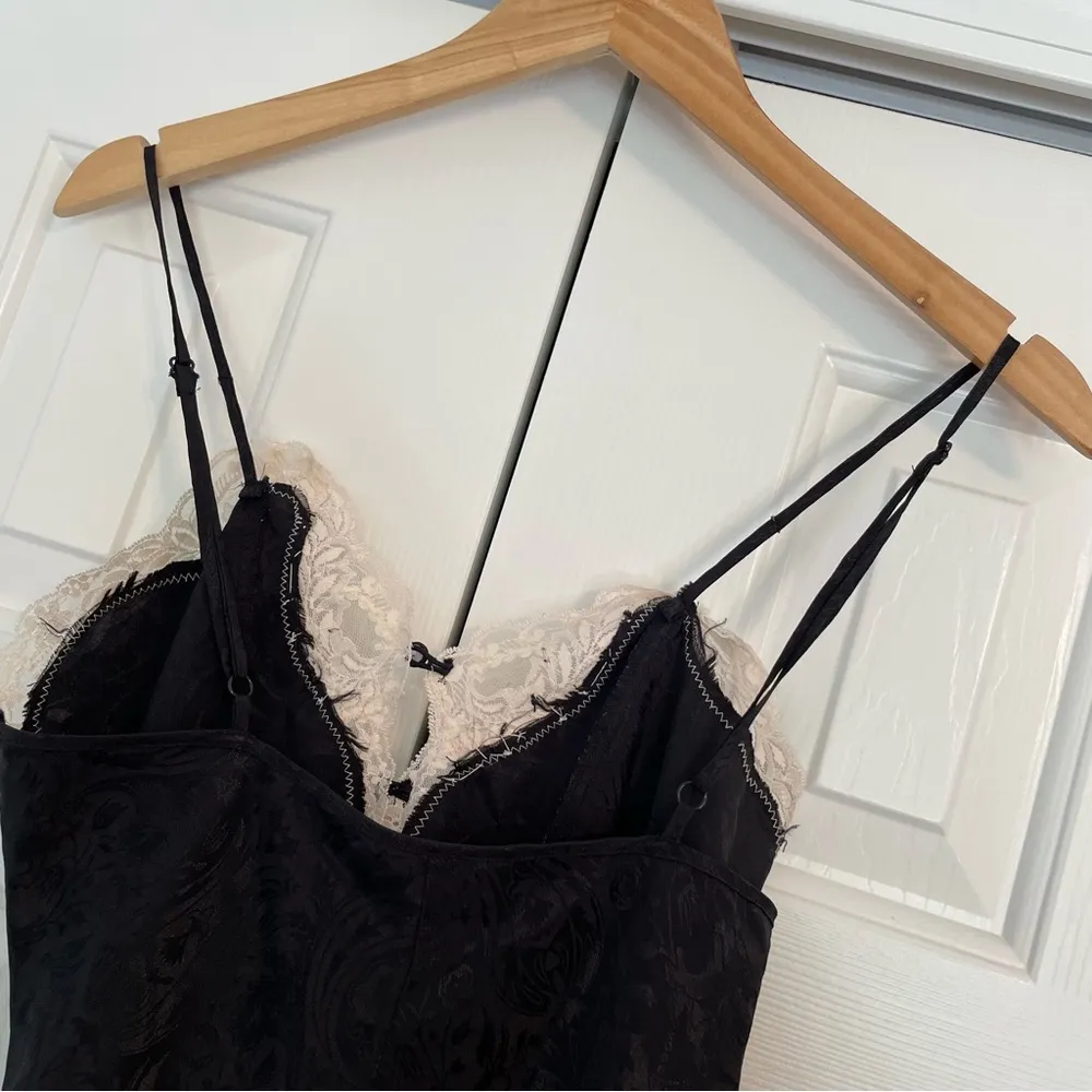 Vtg Y2K Delicates Bodysuit Romper Dress Sz Small Black Lace Trim - Image 7