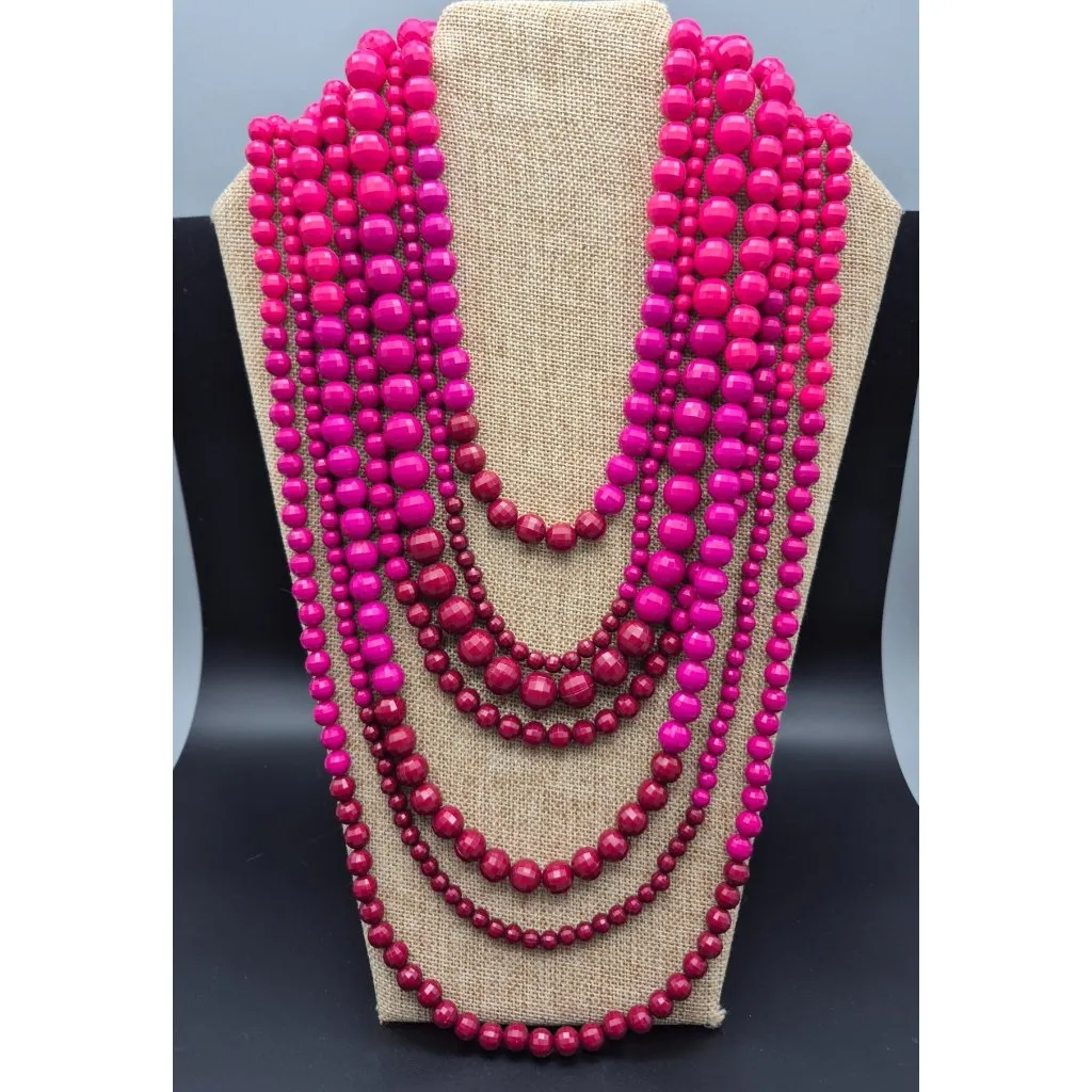 Ombre Shades Pink to Purple Multi Strand Faceted Beaded Statement Necklace 20" - Image 6