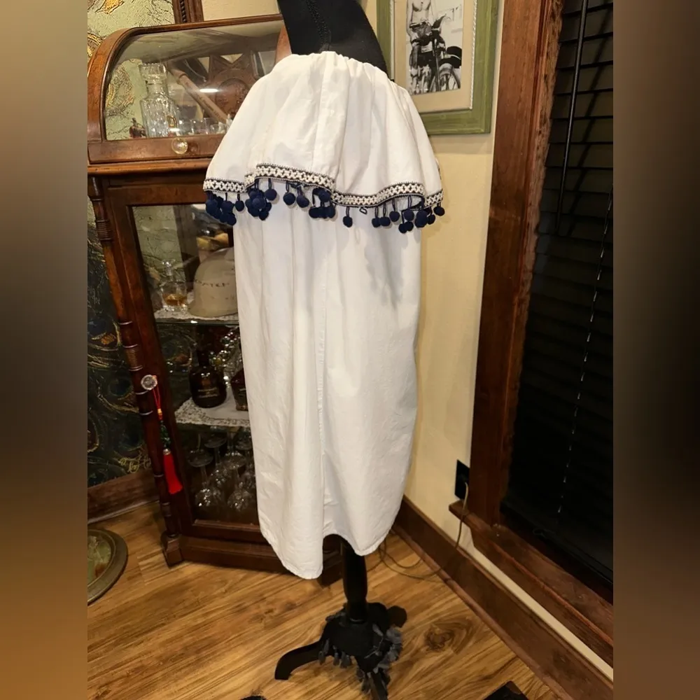 AQUA Off Shoulder Pom Pom Trim Mini Dress Large - Image 5