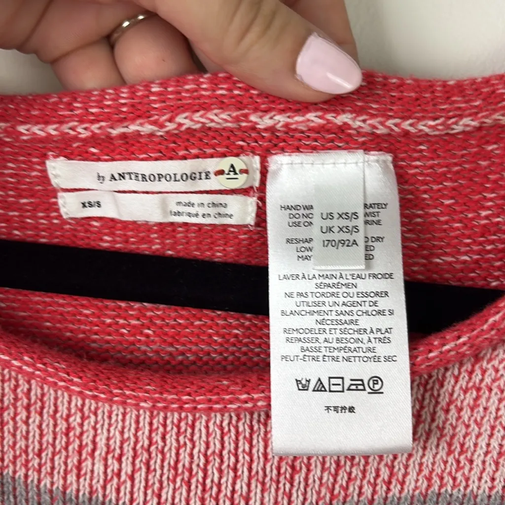 Anthropologie Hiari Striped Sweater Tee Women’s Size XS Small Oversized Boxy Red - Image 4
