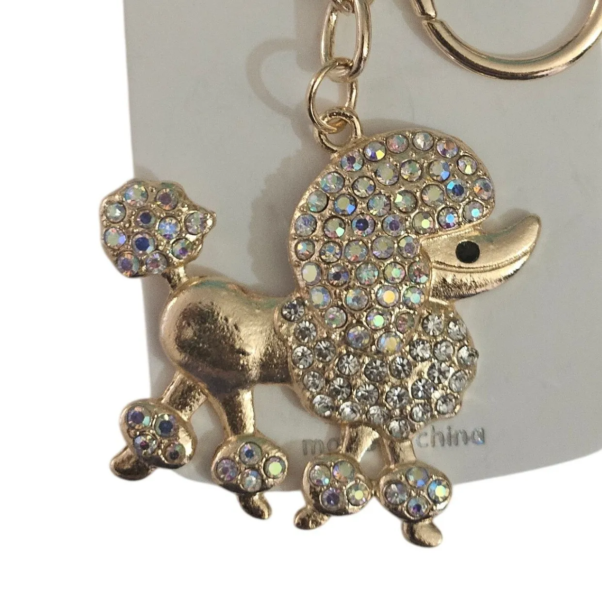 Sparkling Poodle Keychain Rhinestone Bling Dog Charm Gold Tone Women Accessories - Image 2