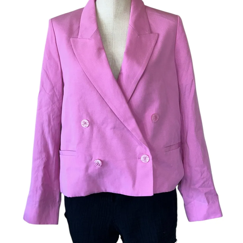 NWT Tommy Hilfiger Double Breasted Linen Blend Pink Blazer - Image 4