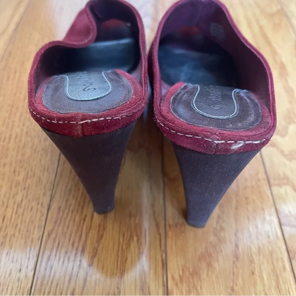 Matisse Empire Wine Burgundy Suede Peep Toe Cone Heel Slip On Mule 7.5M Size 7.5 - Image 12