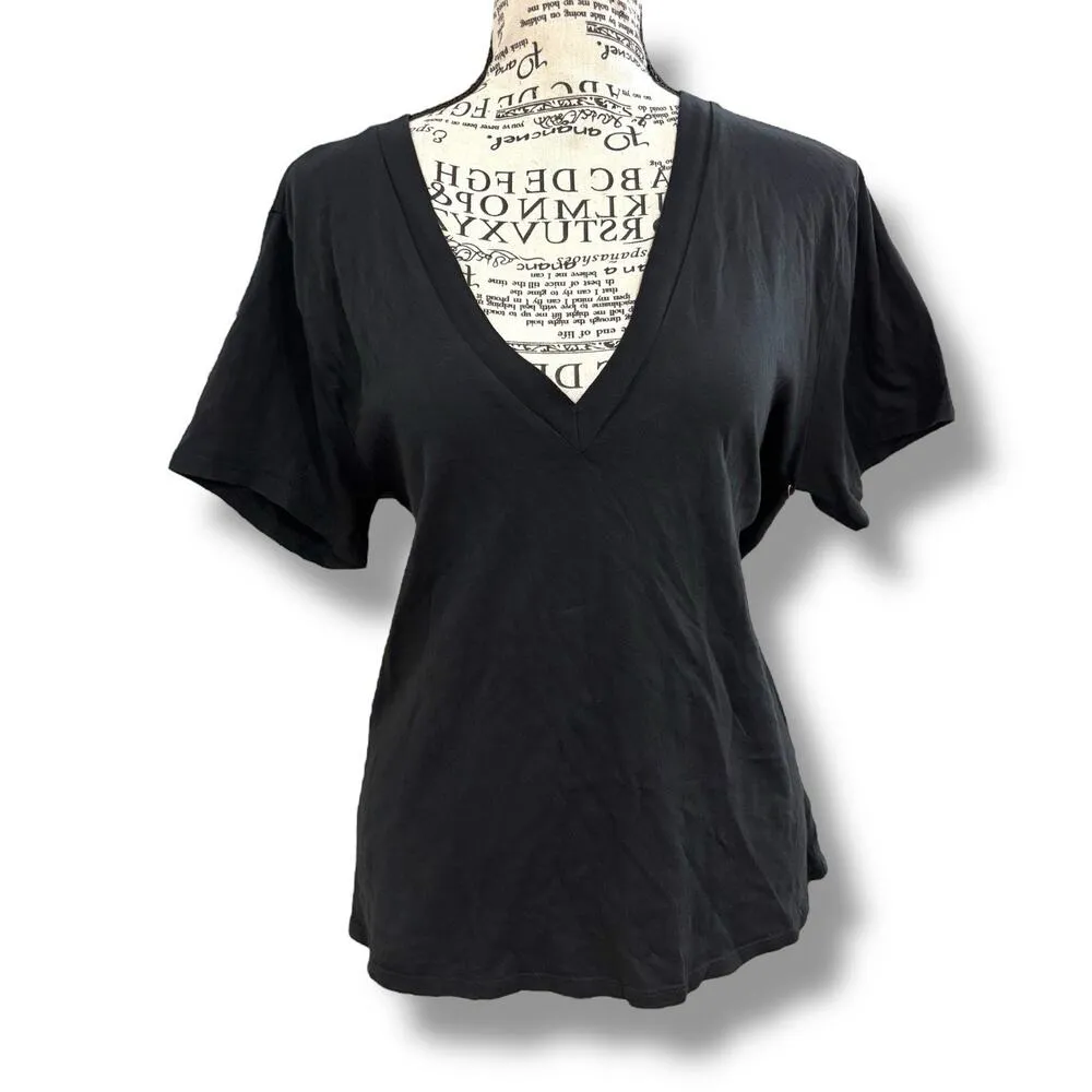 Good American Women’s Size 0 XS Black Jersey V-Neck Tee T-Shirt - Image 2