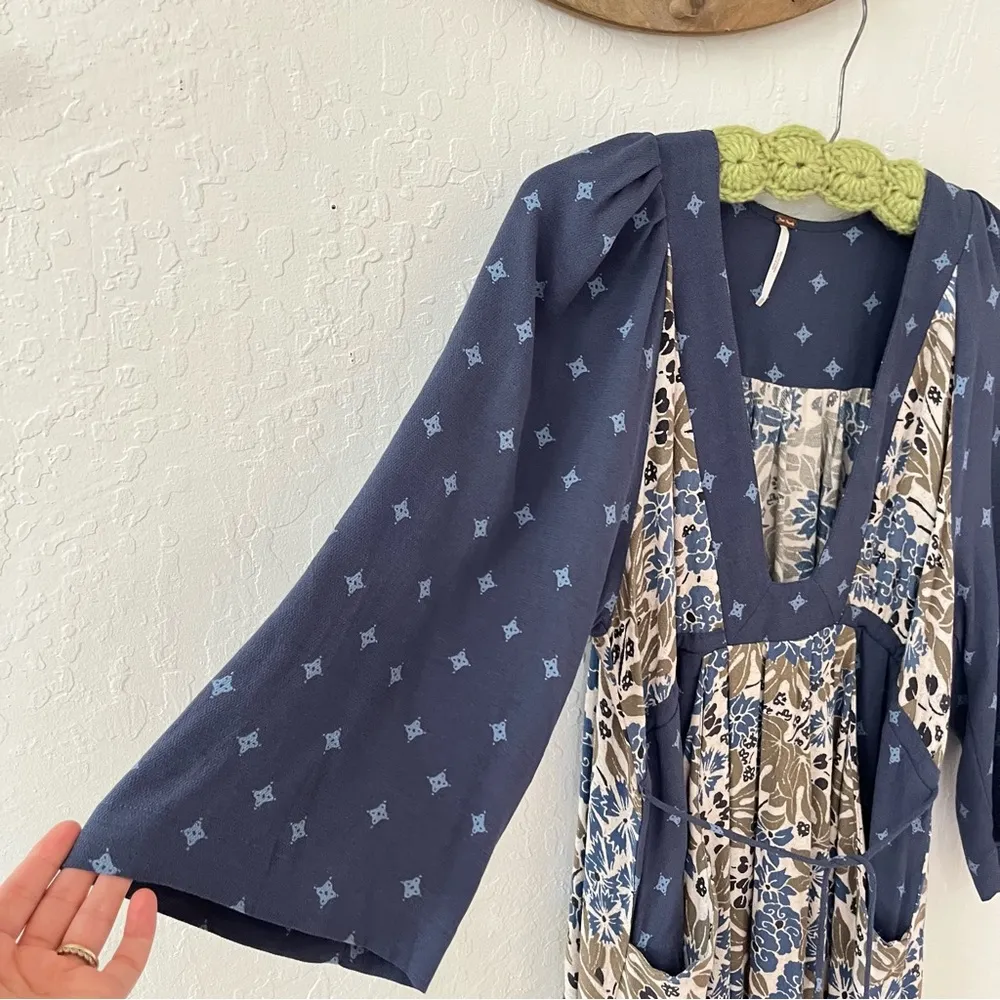 Free People Tallulah Mini Dress Blue Boho Kimono Short Sleeve XS - Image 3