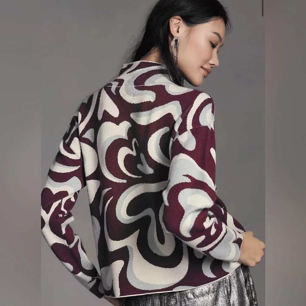 Anthropologie Maeve The Carys Mock Neck Abstract Hearts Plum Prune Sweater - Image 5