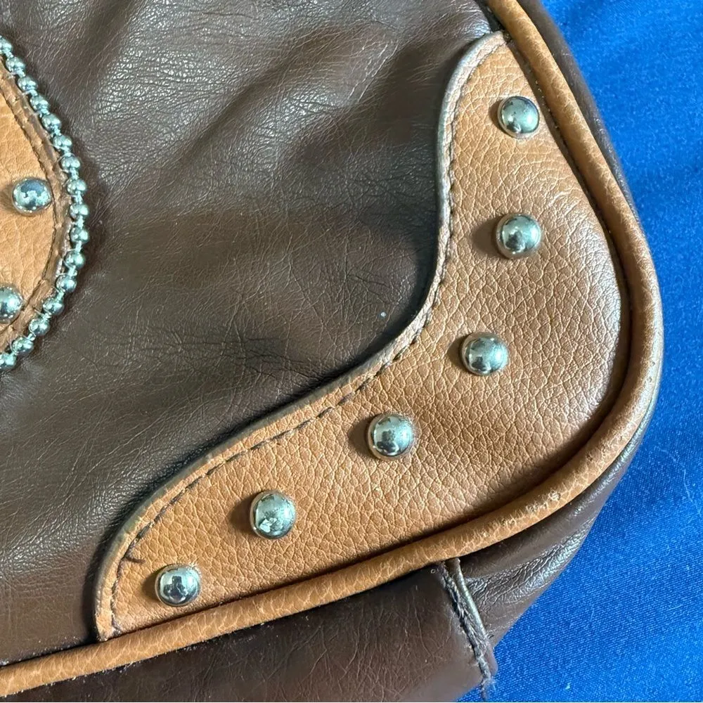 Brown Faux Leather Studded Y2K Women's Bag - Image 3